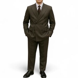 Kasper for Macy's Men's Tailored Double Breasted Wool Suit Brown/Gray Size 44R